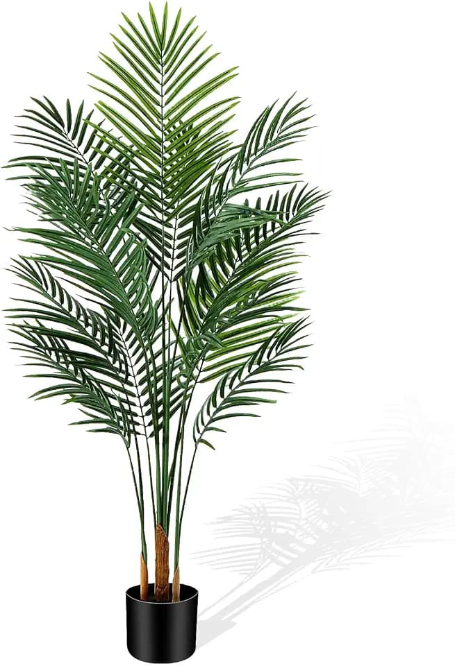Artificial Palm Tree Outdoor 5ft, Large Fake Tropical Areca Palm Tree with 13 Trunks, Tall Faux Floor Plants for Indoor Outdoor-Living Rooms, Offices, Bedroom Home Decor