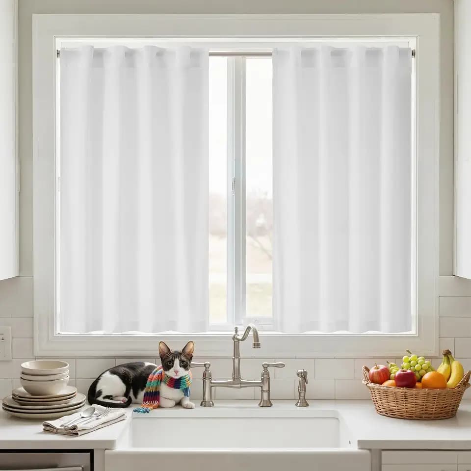 NICETOWN Off White Non-See-Through Sheer 48 inch Curtains, W37xL48