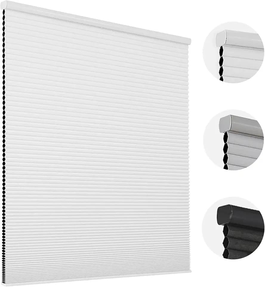 Joydeco Blackout Cellular Shades 2025 Version, 24 Inch Wide White Blinds for Bedroom Windows,Cordless Honeycomb Blinds for Indoor Windows