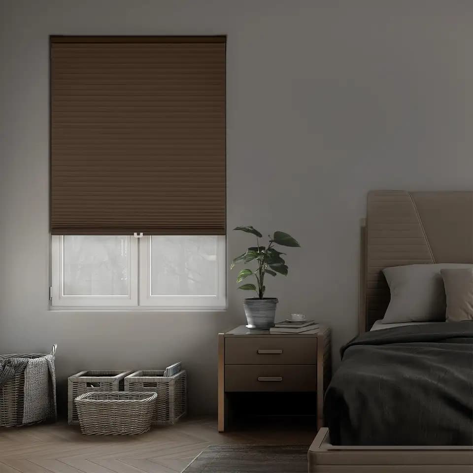 DEZ FURNISHINGS Cordless 1.5" Signature Blackout Cellular Shade, Energy Saver, 34.5" W x 84" H, Latte