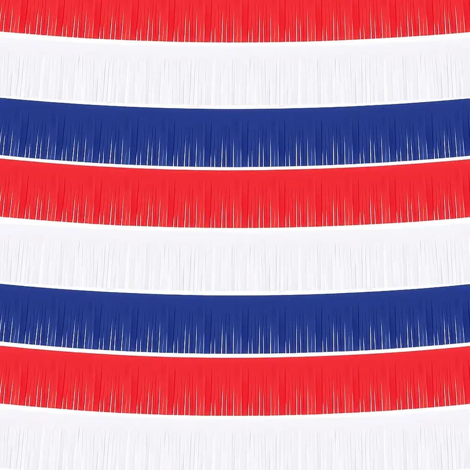 Taiyin 12pack 120ft Red White Blue Fringe Garland Paper Tassel Banner Decor