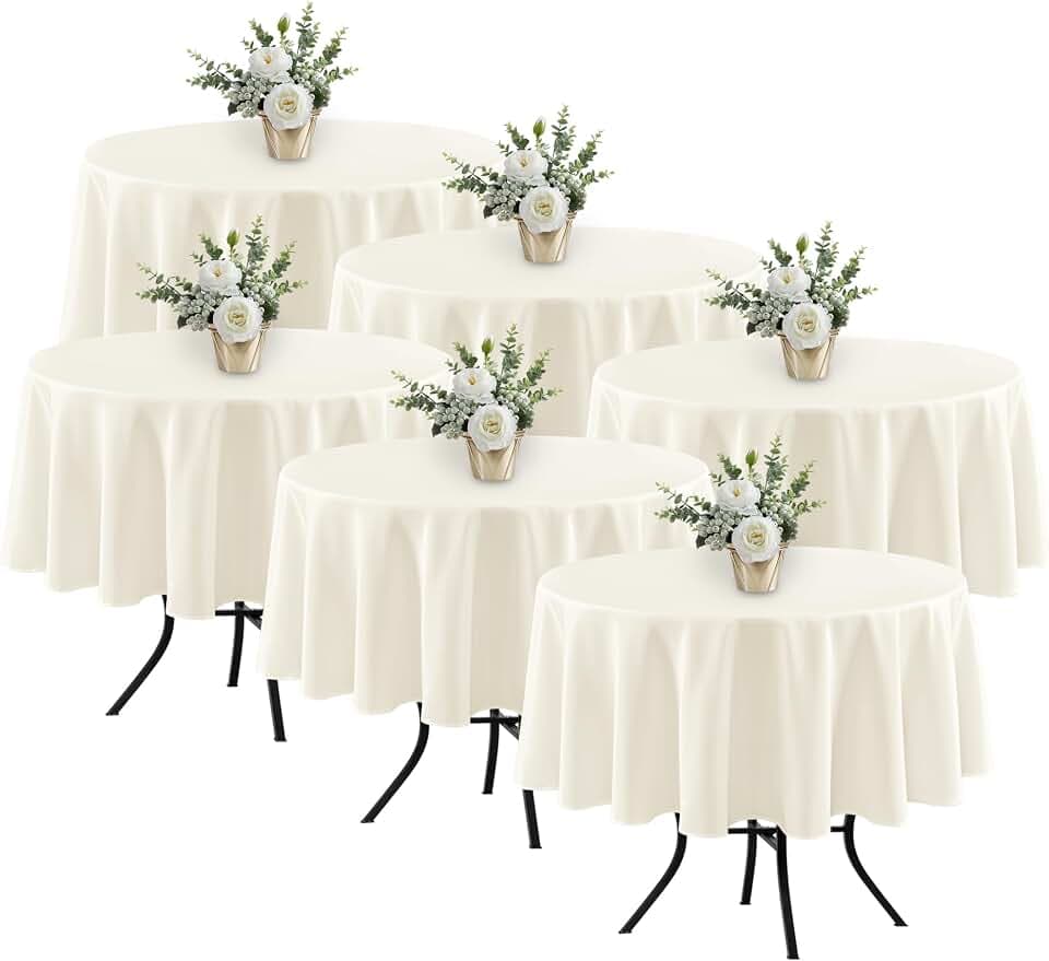 Fitable 6 Pack Ivory Round Tablecloths 70 Inch for 36"-48" Tables