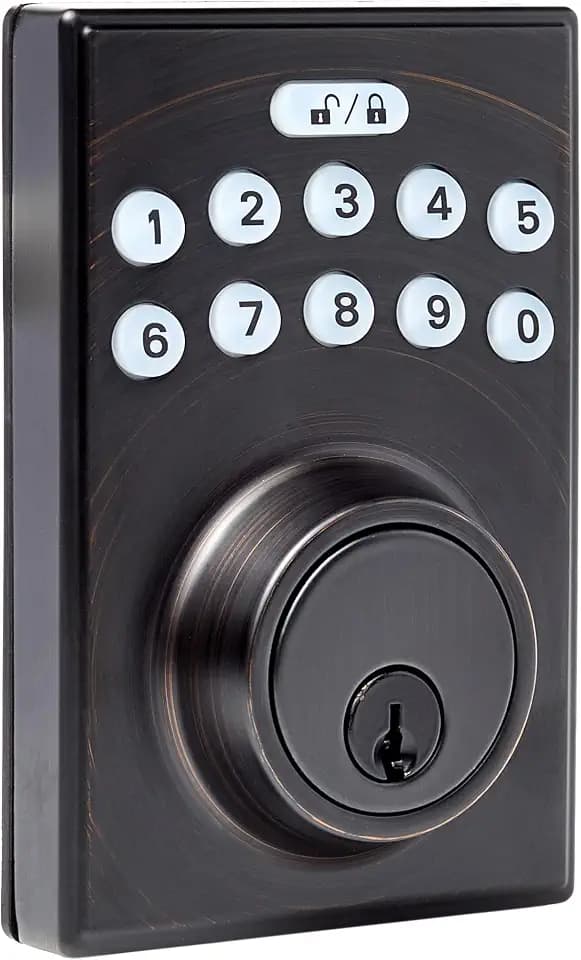 Amazon Basics Electronic Keypad Deadbolt Door Lock with Touch-Control Keyless Entry, Auto Lock, Create Codes for Guests, Contemporary, Oil Bronze, 1-Pack