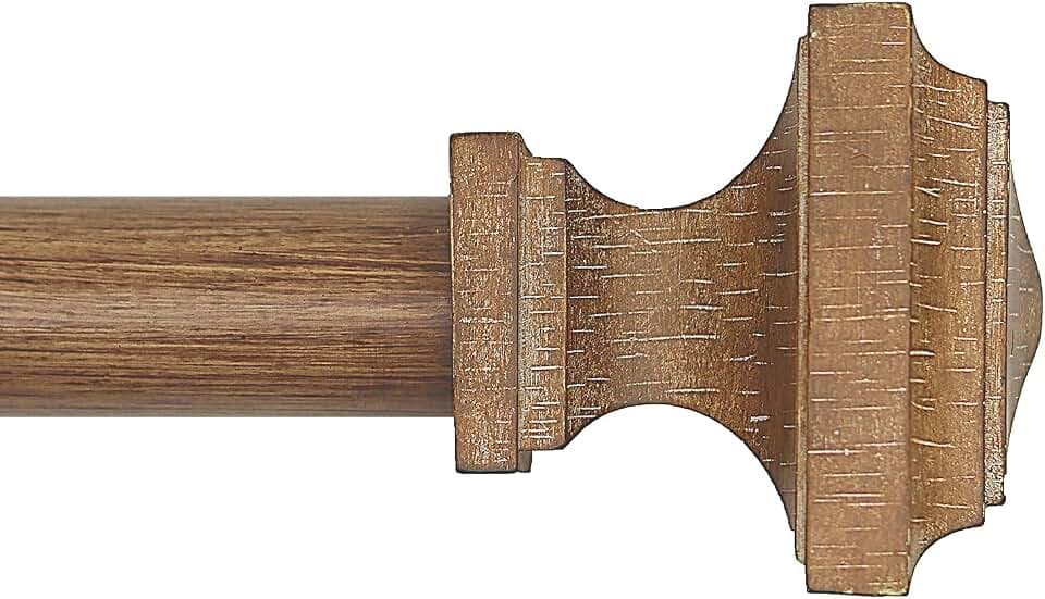 1 Pack Boho Rustic Adjustable Wood Curtain Rod 32-144 Inch, Wood