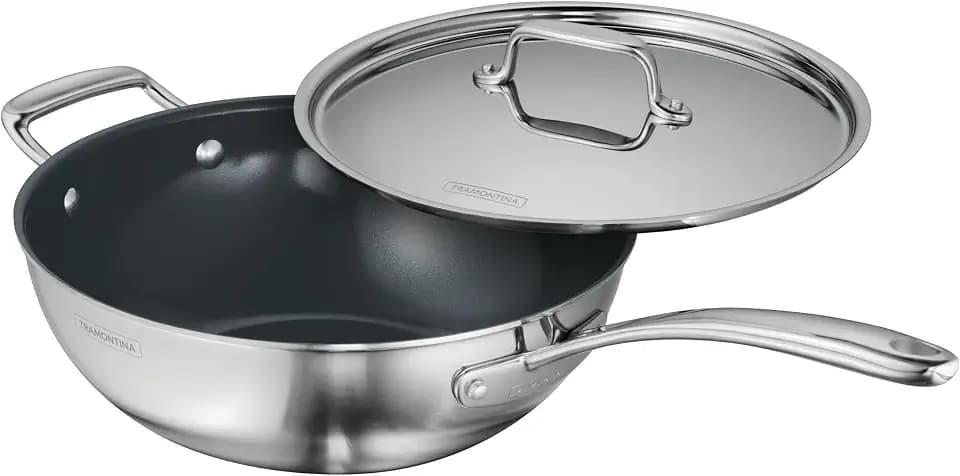Tramontina Utsava Tri-Ply Clad Stainless Steel 3.75-Quart Wok with Lid