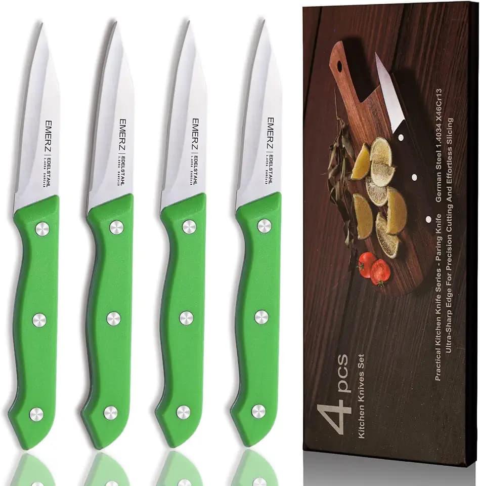 Paring Knives Set of 4, Stainless Steel Paring Knife Set,3.5inch,Ergonomic PP Triple Rivet Handle,Sharp Small Kitchen Knives for Cutting Peeling Coring,Pairing Knives for Fruit,Green
