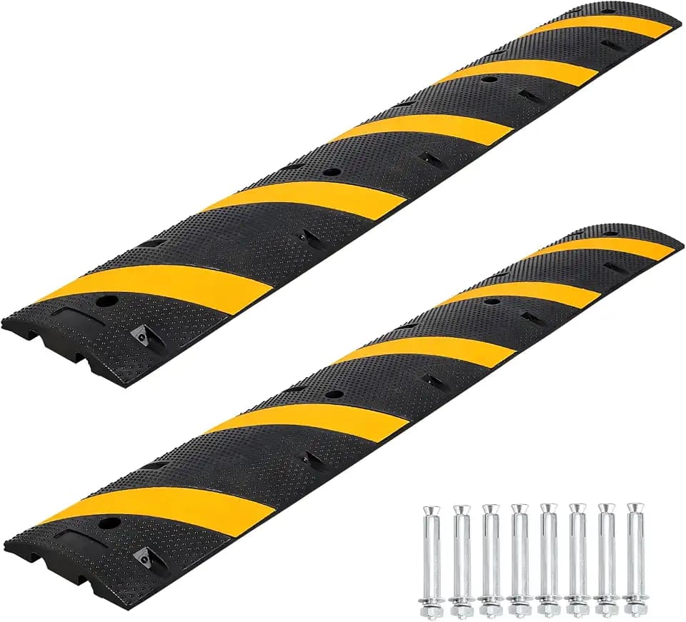 Garvee 72inch Rubber Speed Bumps 2 Pack, 66000 LB Capacity Heavy-Duty Speed Humps with 4 Terminals 6 Bolts for Parking Lots, Roads, Schools, Warehouses, Hotels, 6ft, Black and Yellow