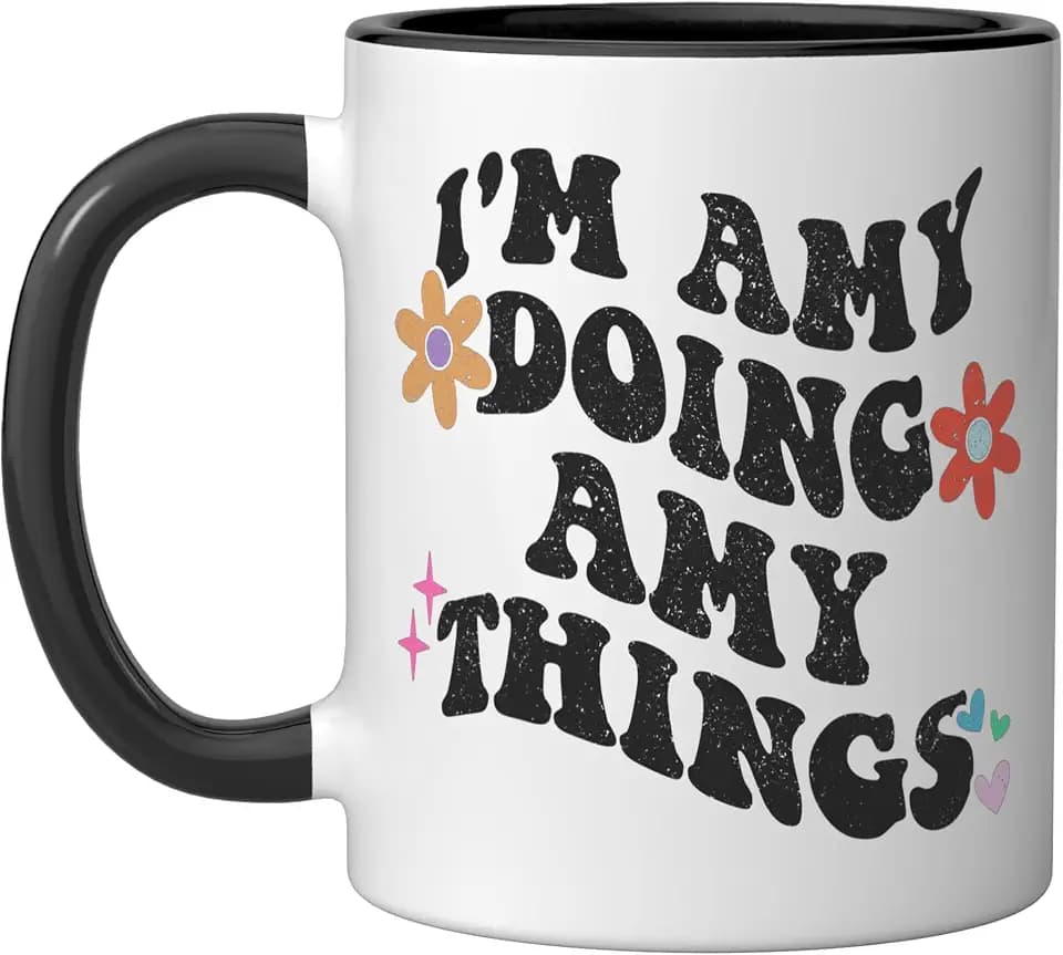 Retro Groovy Im AMY Doing AMY Things Funny Mother's Day Ceramic Mug, Black/White, 11oz