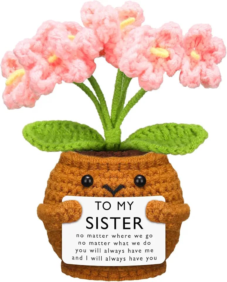 Wavwavw Sister Gift Handmade Crochet Doll with Card, Pink Myosotis