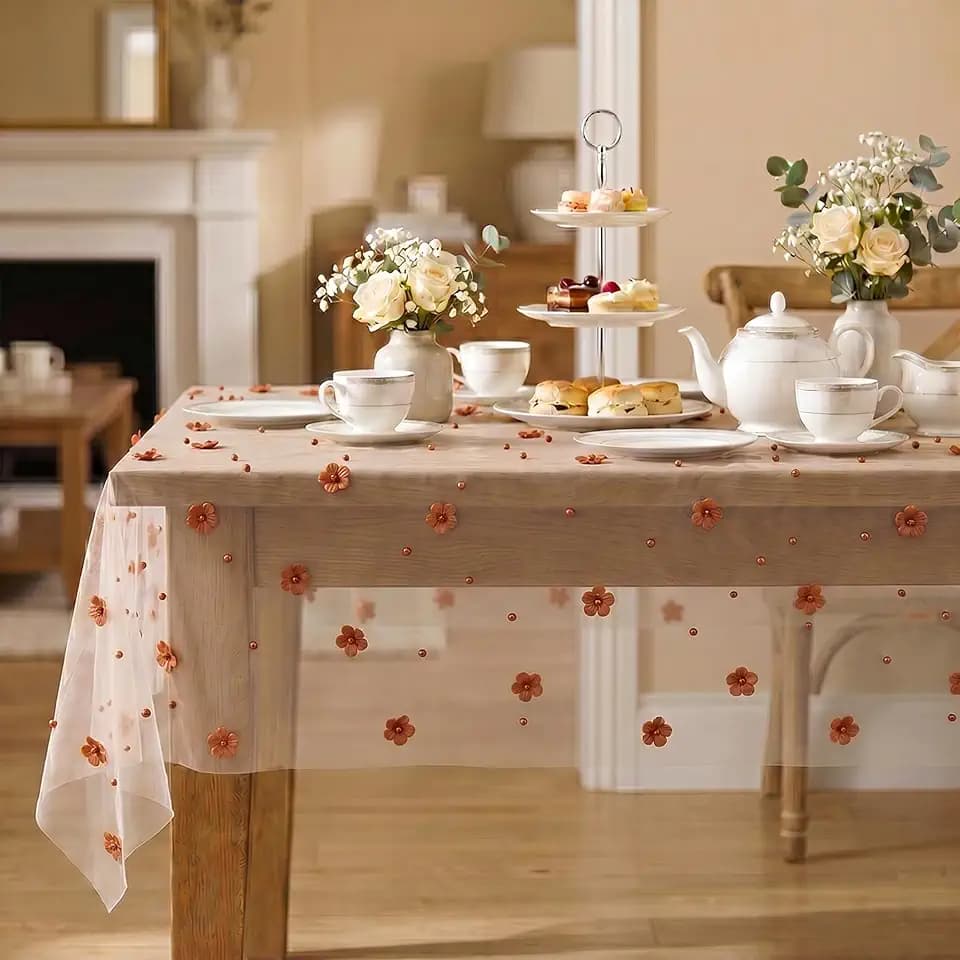 Horaldaily Caramel Pearl Gauze Table Cloth, 60×84 Inch, Rectangular