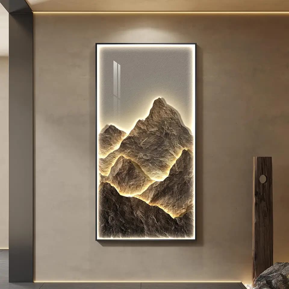 Large Vertical LED Mountain Wall Art for Living Room, Modern Luxury 30x60