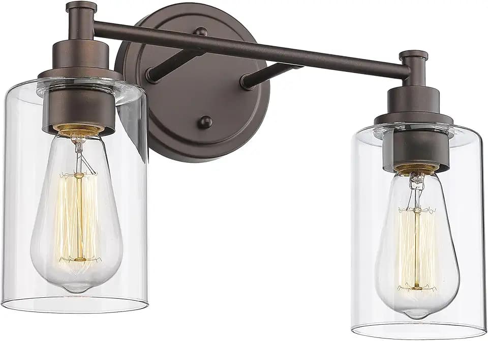 FEMILA Bathroom Vanity Light, Vanity Lighting fixtures, Modern Wall Sconce Bathroom Lighting with Claer Glass Shade, 2-Light Bathroom Light Fixtures, Oil Rubbed Bronze Finish, 4FYC56B-2W ORB