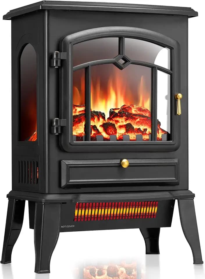 Electric Fireplace Stove with 3D Flame Effect, 1000/1500W & Flame-Only Mode