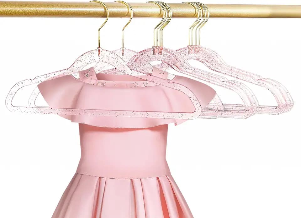 Baby Glitter Hanger 20 Pack,13.97" Kids Toddler Hangers for Closet, Pink Sparkling Plastic Baby Clothes Non-Slip Space Saving Hangers for Dress Up,Large Girl's Pink Hanger