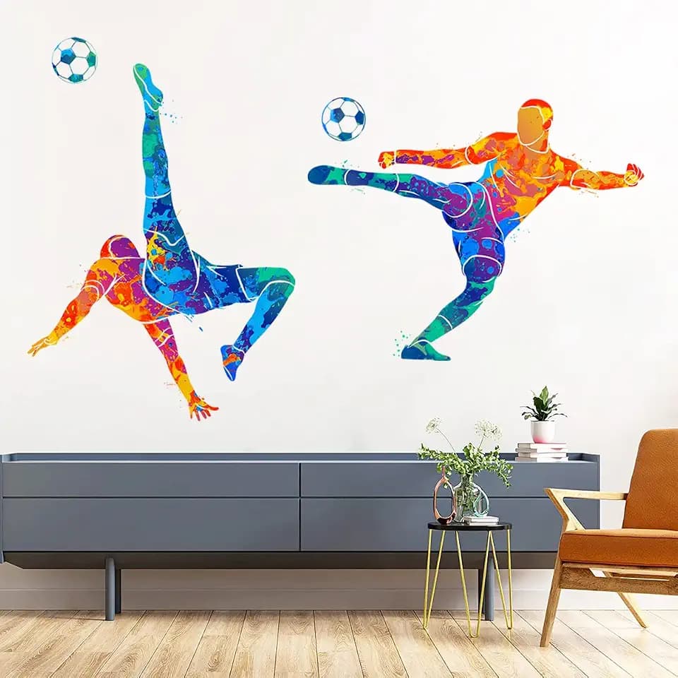 Colors Splash Soccer Players Wall Decal Creative Removable Football Players Silhouette Wall Stickers Peel and Stick Sports Decal Art Murals for Boys Teens Room Nursery Playroom Wall Decor