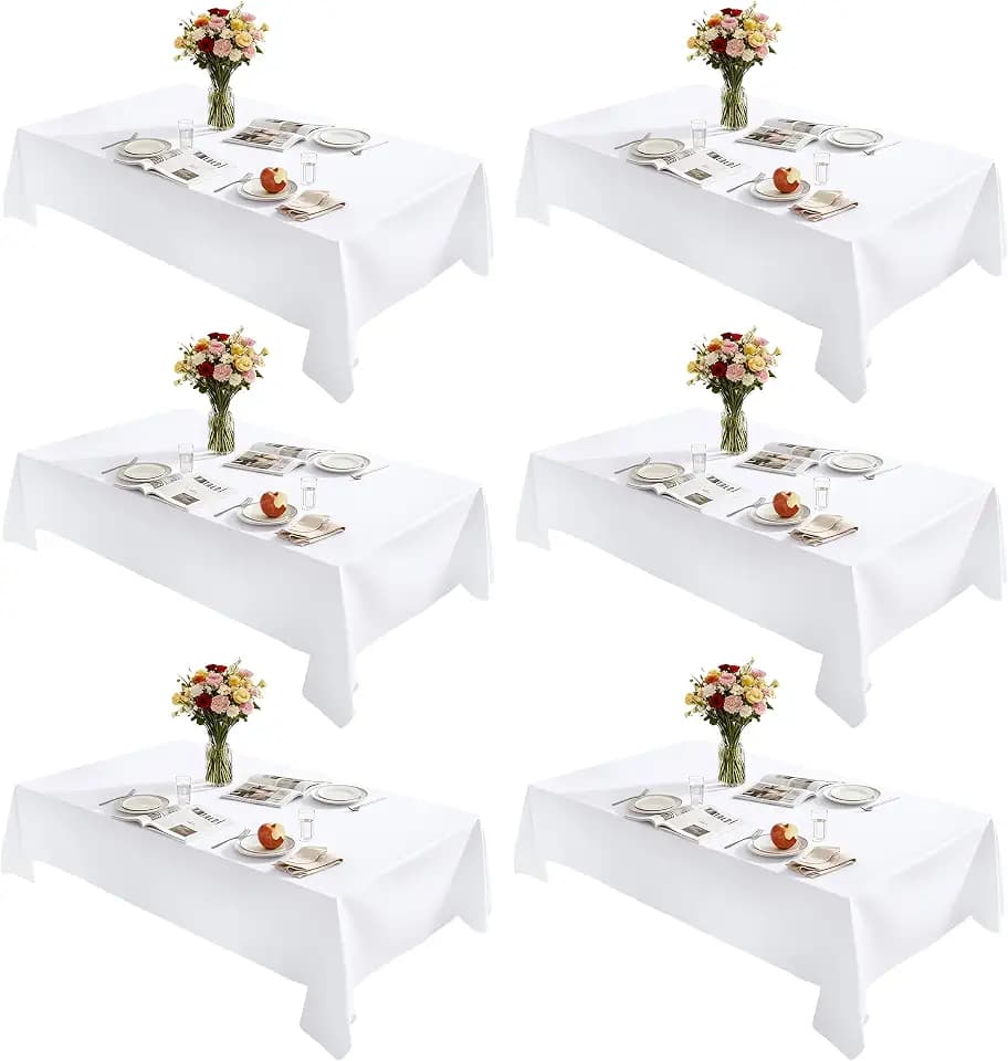 Rectangle Tablecloth 60" x 84", White Washable Polyester Table Cloth, Wipeable Table Cover for Dining, Wedding, Birthday, Party, Banquet Decor, 6 Pack