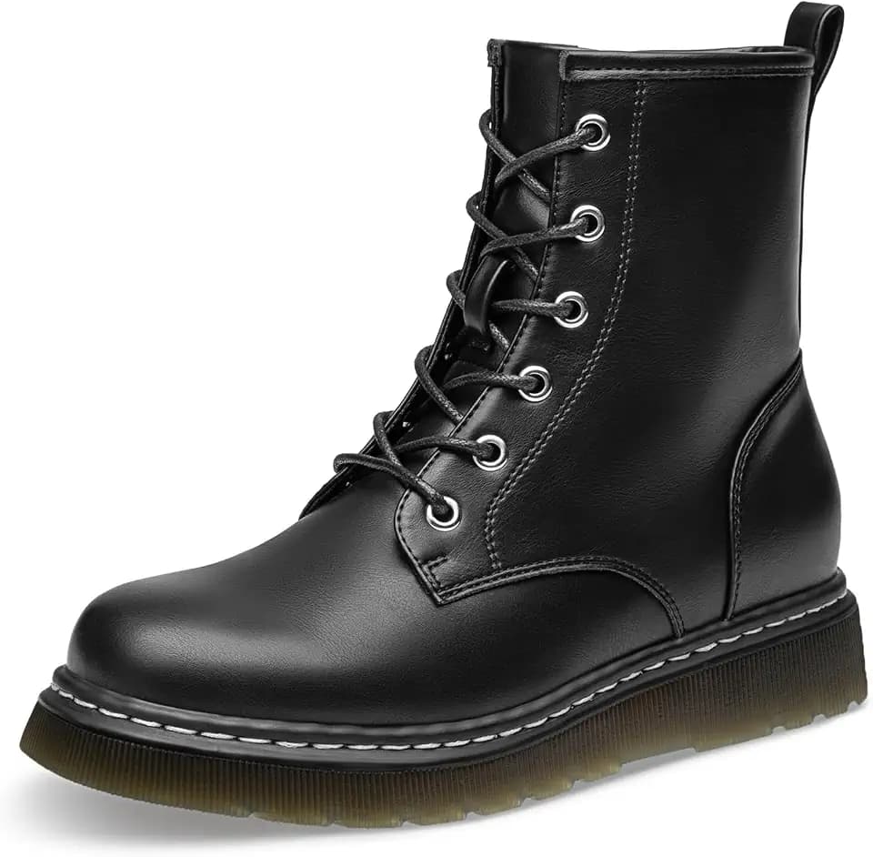 Athlefit Women's Lace-Up Low Platform Combat Ankle Boots