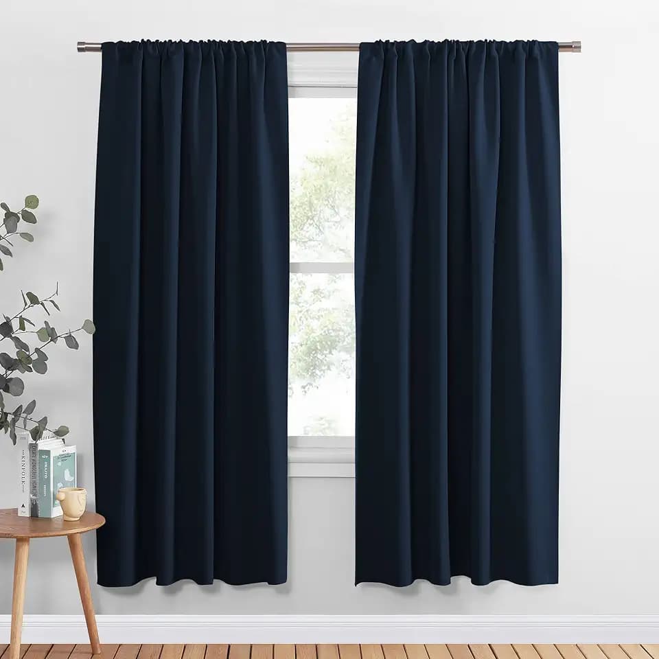 PONY DANCE Nave Blue Blackout Curtain Panels - Light Block Thermal Insulated Curtains with Rod Pocket Home Decoration Energy Saving for Bedroom Living Room, 34 x 72 inches, 2 Panels