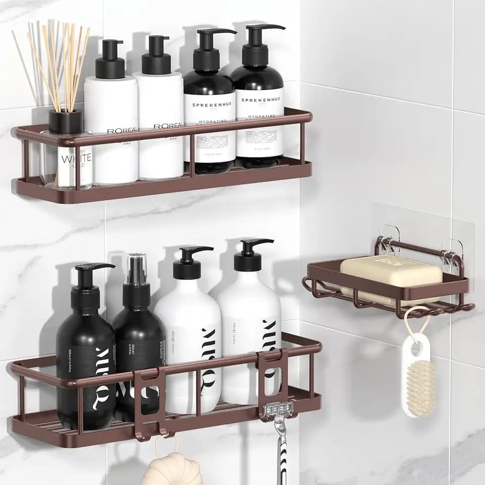 YASONIC Shower Caddy Adhesive, Rustproof Shower Organizer with Soap Holder, Large Capacity Shower Shelves for Inside Shower, No Drilling Bathroom Organizers and Storage for Home Decor(3 Pack Bronze)
