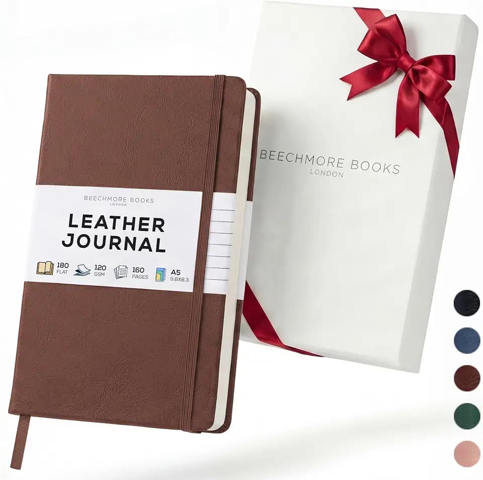 BEECHMORE BOOKS A5 5x8 Lined Leather Journal For Men, 120 GSM with Gift Box