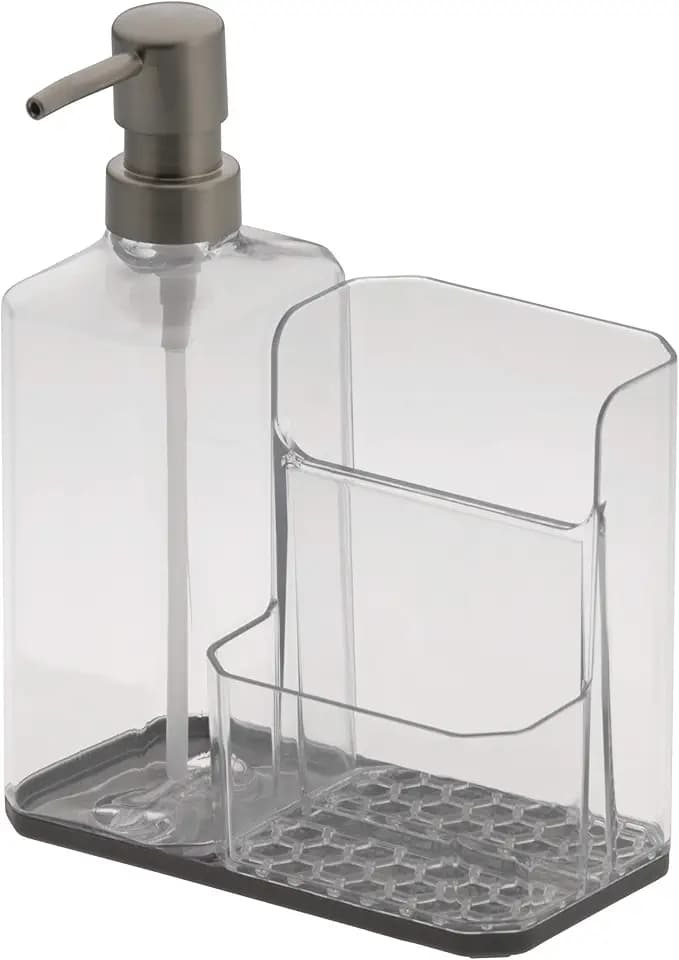 Spectrum Soap Dispenser with Sponge and Brush Holder for Kitchen Sink, Hexa Sink Organizer with Refillable Pump and Removable Base for Easy Cleaning
