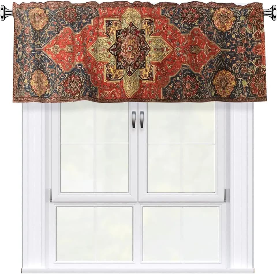 Aztec Curtain Valance for Windows Rod Pocket Valance Window Treatments 1 Panel Short Curtains for Kitchen Windows Bathroom Bedroom 54x18in