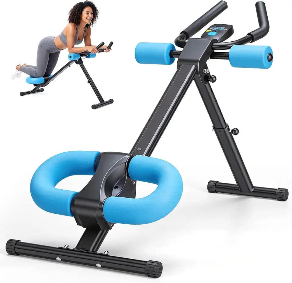 OLIXIS Adjustable Ab Machine for Stomach Workout, Core Workout Equipment for Home Gym, Ab Trainer with 2 Incline & 5 Height Levels, Knee & Elbow Protection, 440LBS, LCD Display, Foldable, Black Blue