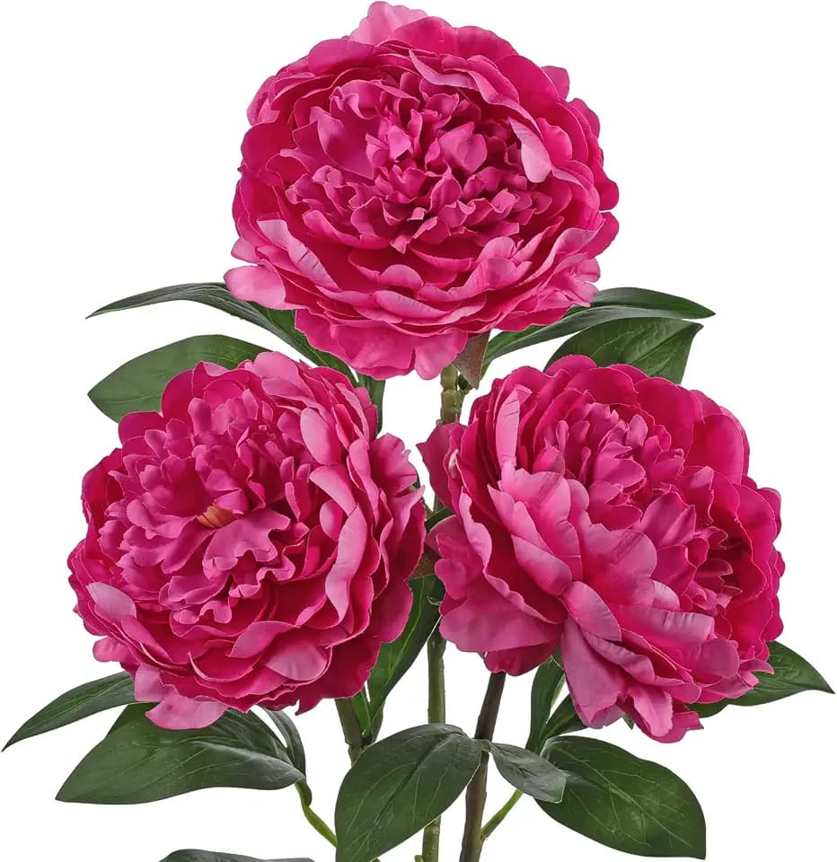 Briful 3 Pack Artificial Peony Stems, 25.5 Inch, Hot Pink