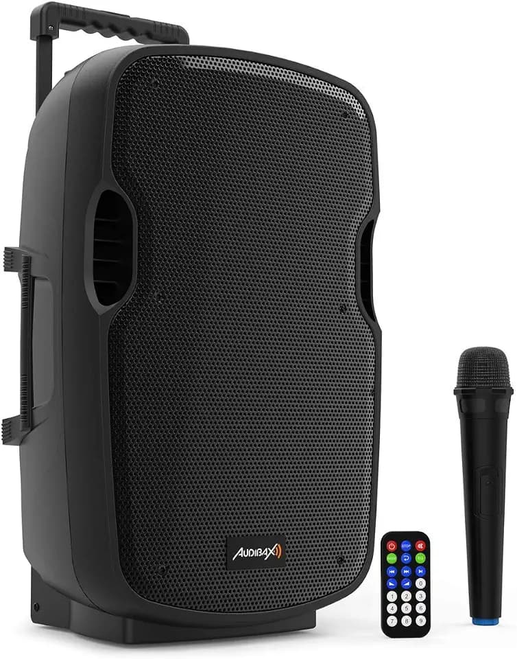 Audibax Denver 10 Altavoz Activo PA 10” Con Batería, Ruedas + 1 Micro Inalámbrico Mano