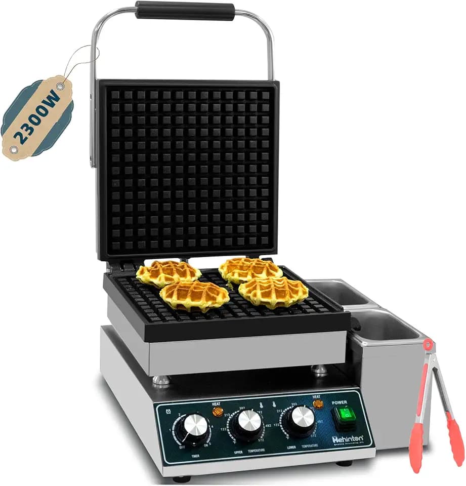 Commercial Croissant Waffle Maker, 110V 2300W Professional Liege Waffle Maker with Oil Grooves and Drip Tray, Heavy Duty Stainless Steel Body, Nonstick Iron for Food Truck Breakfast Dessert