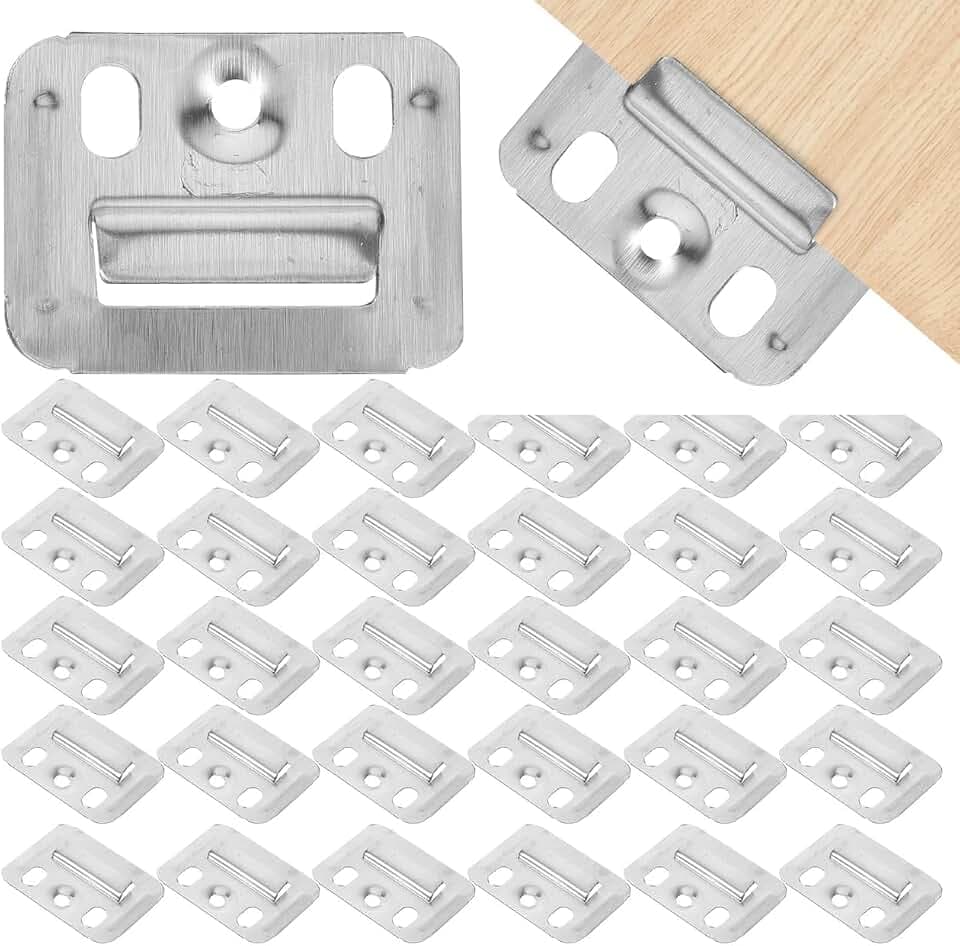 HEMOTON 100pcs Wall Buckle Interlocking Hanging Bracket Couch Clips Wall Panel Fixings Furniture Fixings Hanger Wall Panel Clips Wall Mounting Clips Stainless Steel Silver Clip
