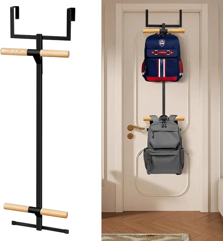 Over The Door Backpack Hanger, 2-Tier Metal Backpack Holder Rack