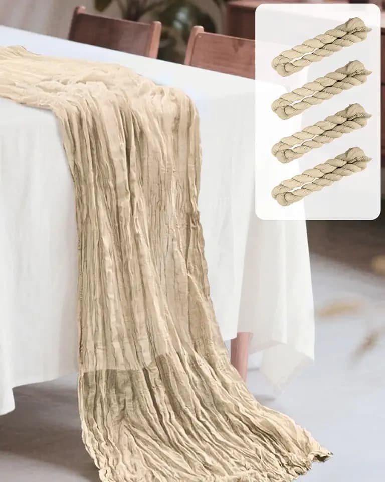 4 Pack Beige Table Runner 35x120 Inches