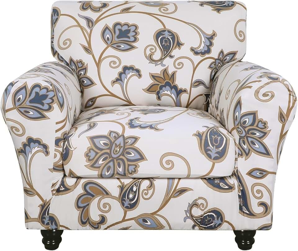 SearchI Stretch Sofa Cover Printed Couch Covers, Floral Pattern 2 Piece Armchair Slipcover with Separate Chair Cushion Cover, Washable Furniture Protector for Living Room(Armchair, Love Flower)