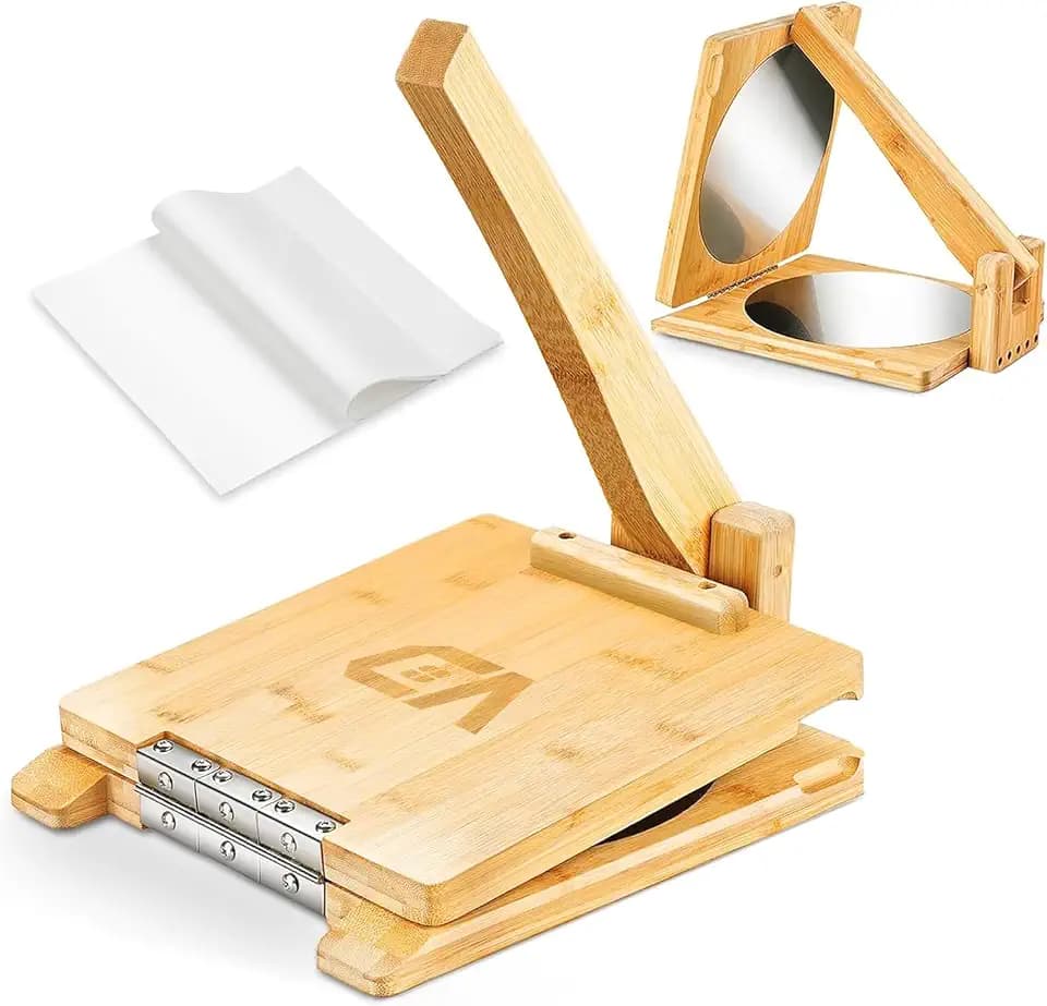 Wooden Tortilla Press Bamboo, 10 inch Roti Maker and Tortilladora
