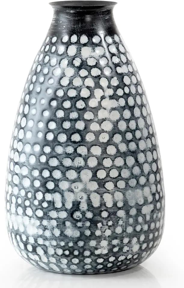 ANDALUCA Decorative Metal Vase Hammered Finish 12 inch (Black & White)
