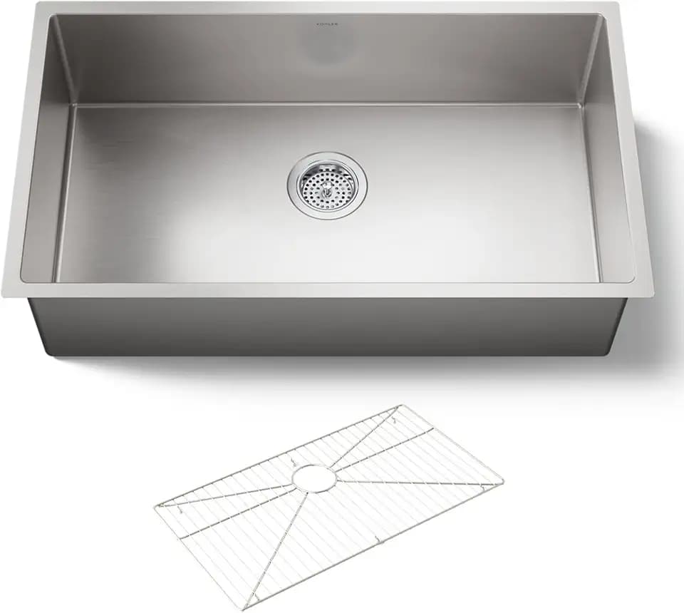 KOHLER Strive® 32" Undermount Kitchen Sink, Single Bowl Kitchen Sinks with Basin Rack, Stainless Steel, K-5285-NA