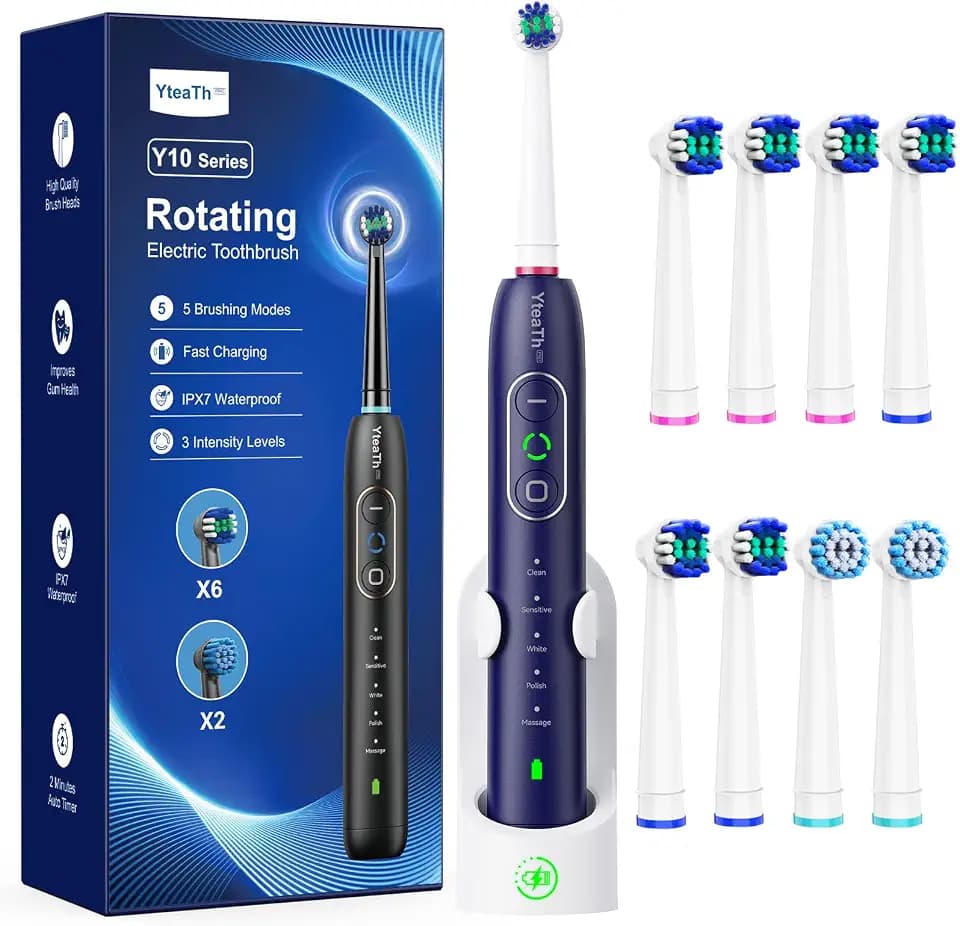 Elektrische Zahnbürste, drehbar, für Erwachsene, 8 Köpfe, Blau