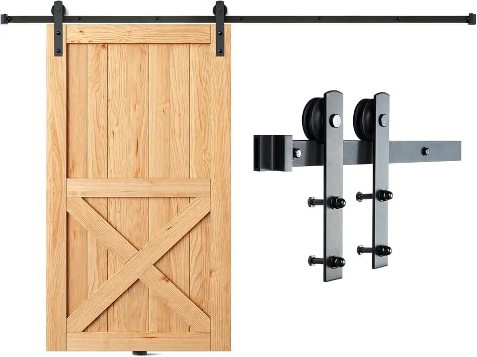VEVOR 244cm Schiebetürbeschlag I-förmig Schiebetürsystem mit 2-teiligen Schienen 150kg Tragfähigkeit Laufschiene Ideal für Schiebetüren mit Türstärke von 32-45mm, Türbreite von 1,12-1,32m