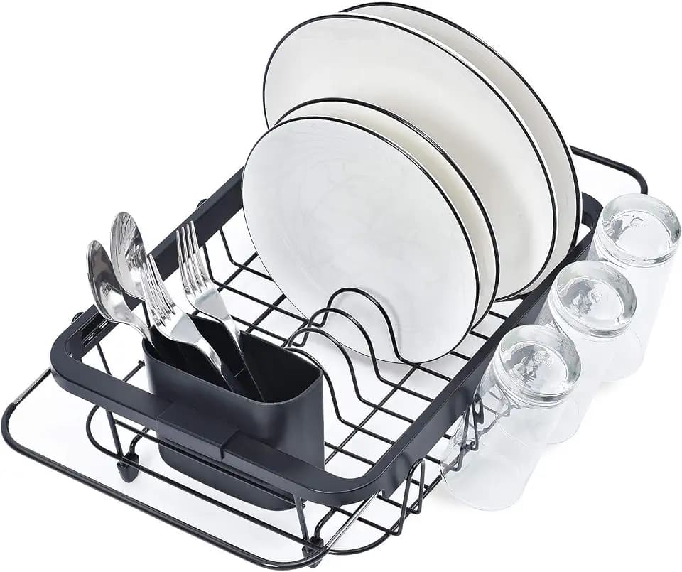 TOOLF Dish Drying Rack in Sink, Dish Drainer with Cup and Utensil Holder