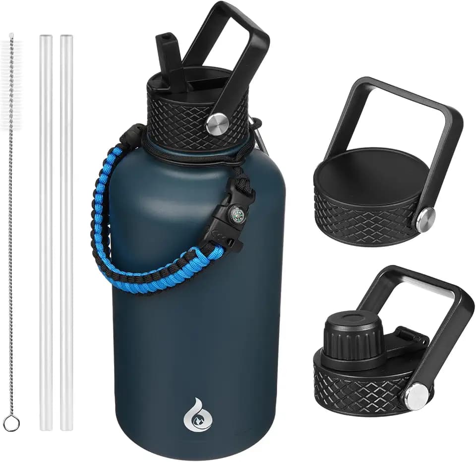 BJPKPK 64oz Insulated Water Bottle, Half Gallon Water Jug with Straw Lid