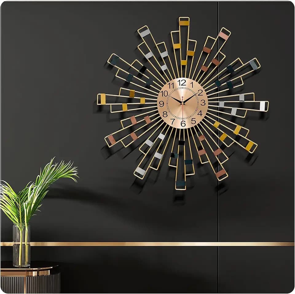 Gold Wall Clock, Silent Movement Wall Clocks Battery Operated, Mid-Century Modern Farmhouse Boho Nordic Art Retro Metal Home Decoration for Bedroom Living Room Office,23.4"X23.4"