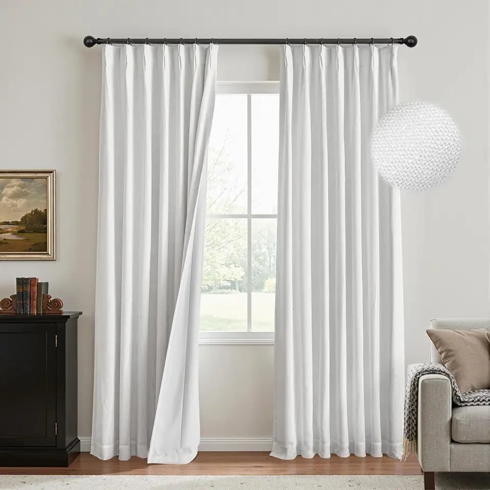 MYSKY HOME White Linen Pinch Pleated 100% Blackout Curtains 40x90,2 Panels