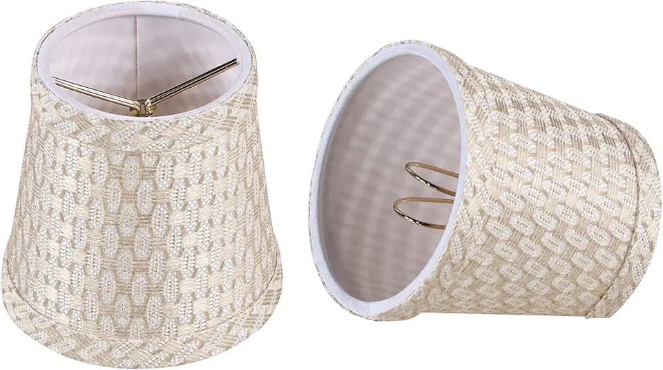 Aspen Creative 51017-2, Empire Clip-On Chandelier Lamp Shade, White & Beige, 3" Top X 4" Bottom X 4" Slant Height, Set of 2