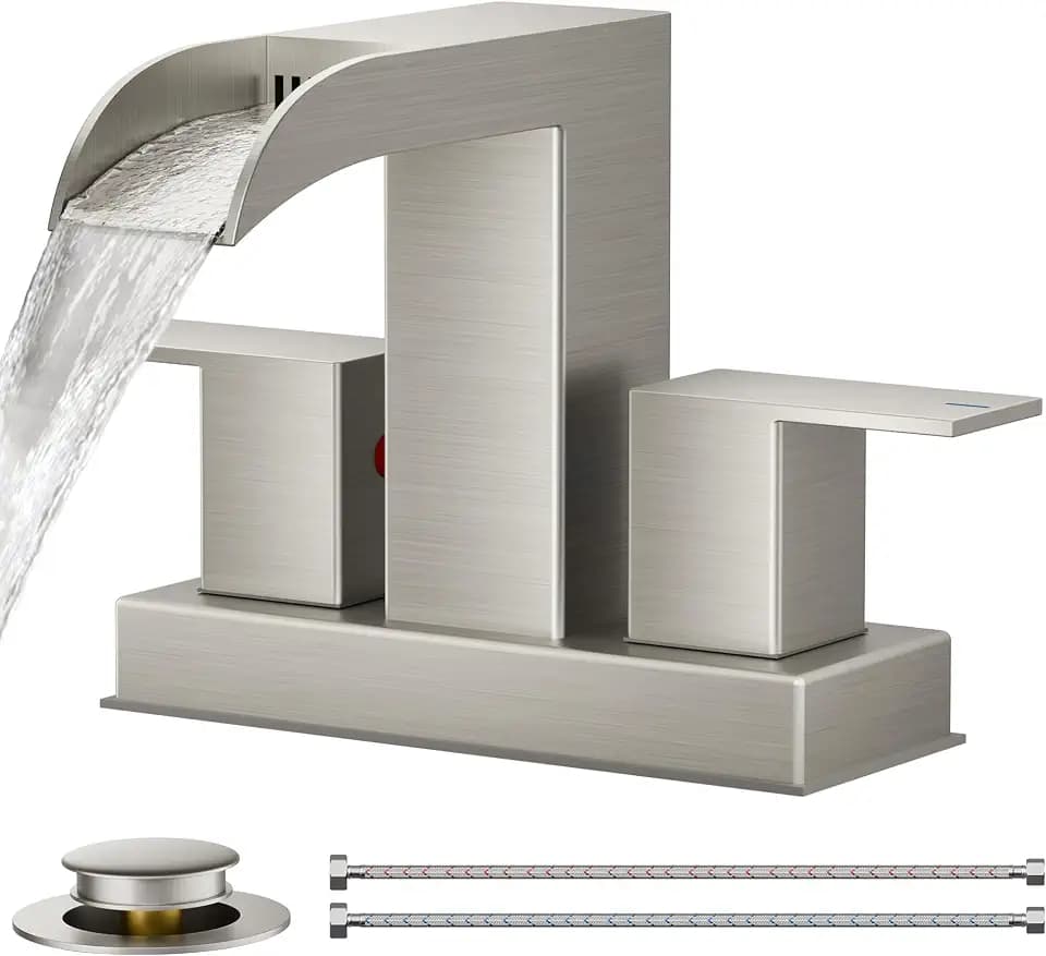 FORIOUS Waterfall Bathroom Faucet 2 Hole 4 Inch Centerset Brushed Nickel