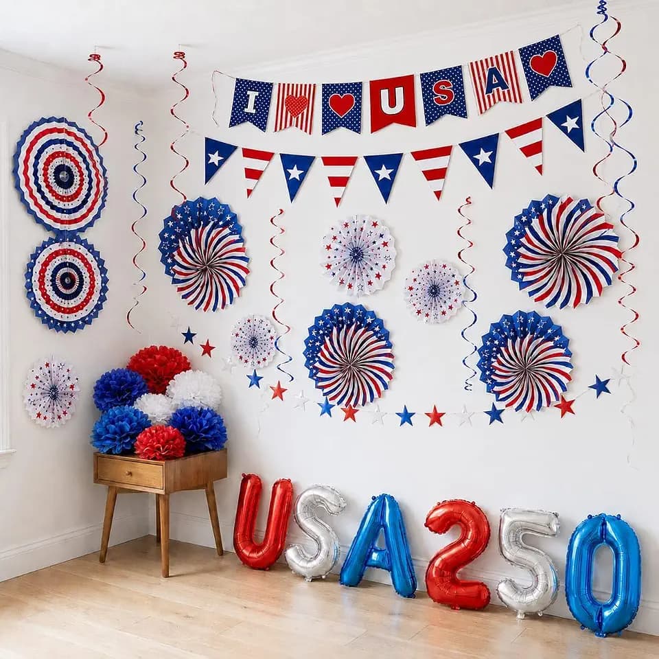 27 Pcs Patriotic Decorations 4th of July Decorations Banner Red White Hanging Swirls for Veterans Labor Presidents Flag Memorial Day (USA DECOR)