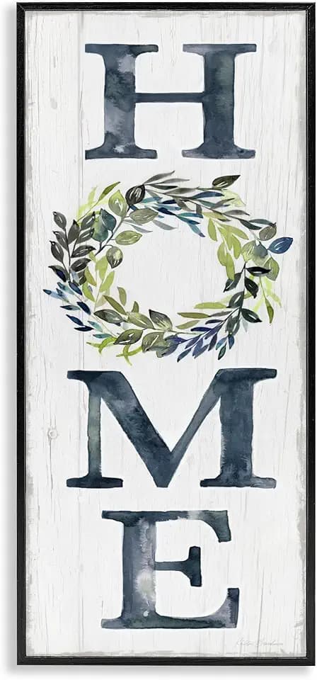 HOME Sign Garland Twig Leaf, 13 x 30 Inch Framed Giclée Print