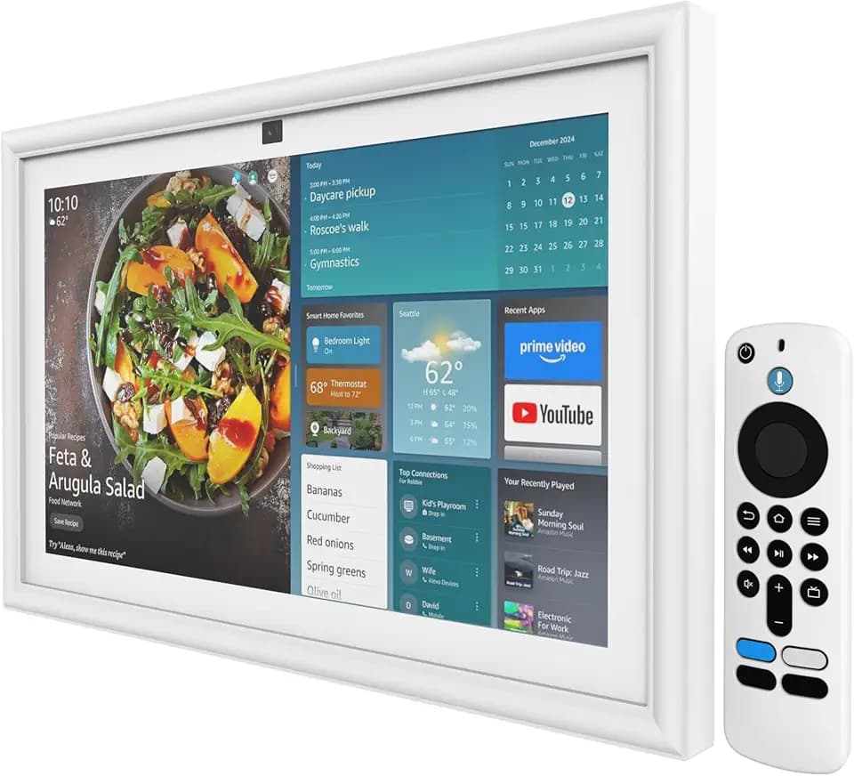 Wood Decorative Frame for Echo Show 15,Silicone Material,Wood Grain (White)