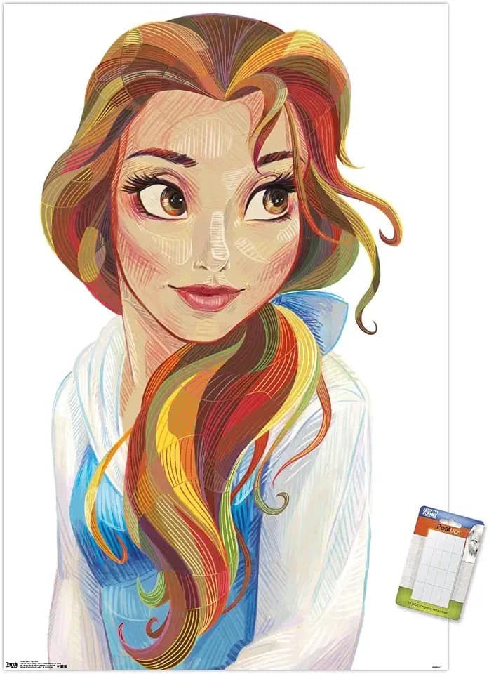 Trends International Disney Beauty And The Beast - Belle - Stylized Wall Poster, 14.725" x 22.375", Premium Poster & Mount Bundle