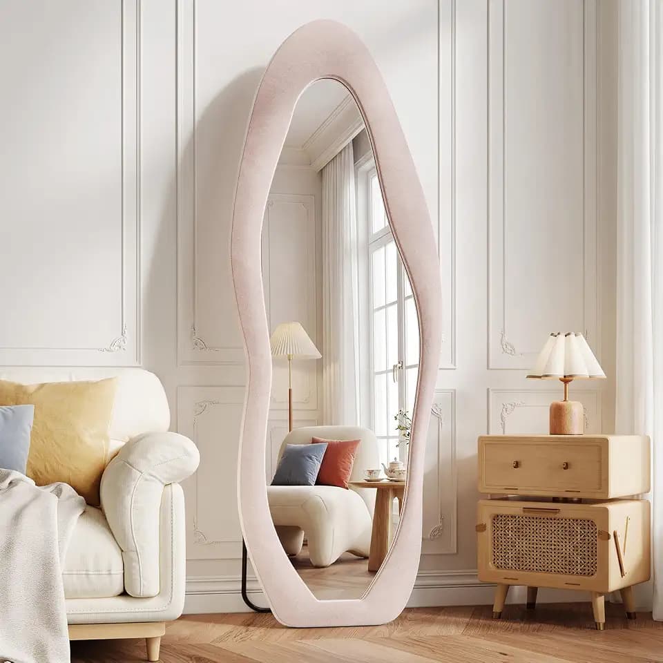 Koonmi Pink Mirror Full Length 63"x24", Wavy Full Body Mirror